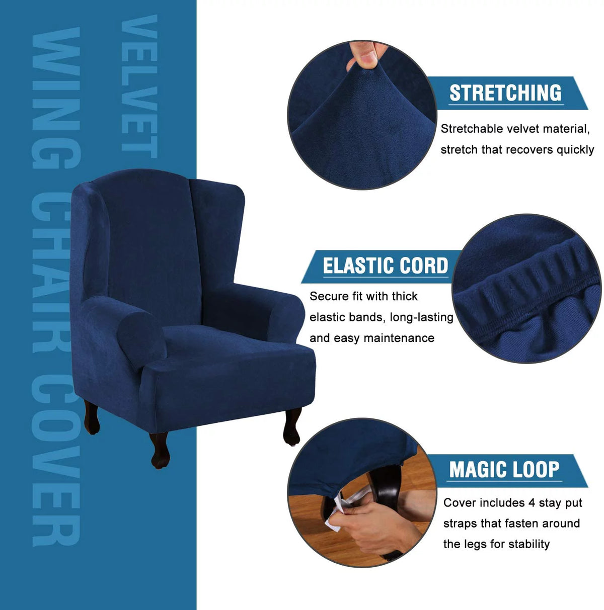Super Stretch Velvet Slip Resistant Wingback Chair Slipcover P935
