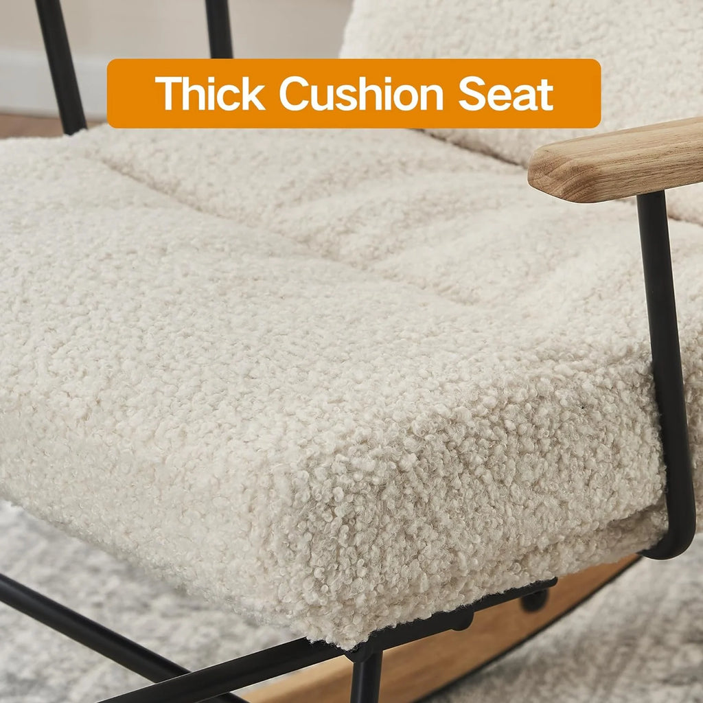 Beige Teddy Upholstered Rocking Chair with Footrest E999