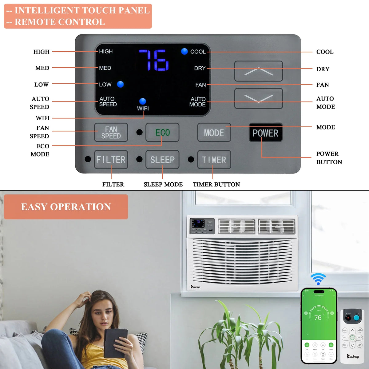 12000BTU 115V White Window-Mounted Air Conditioner with Remote Control Z60707