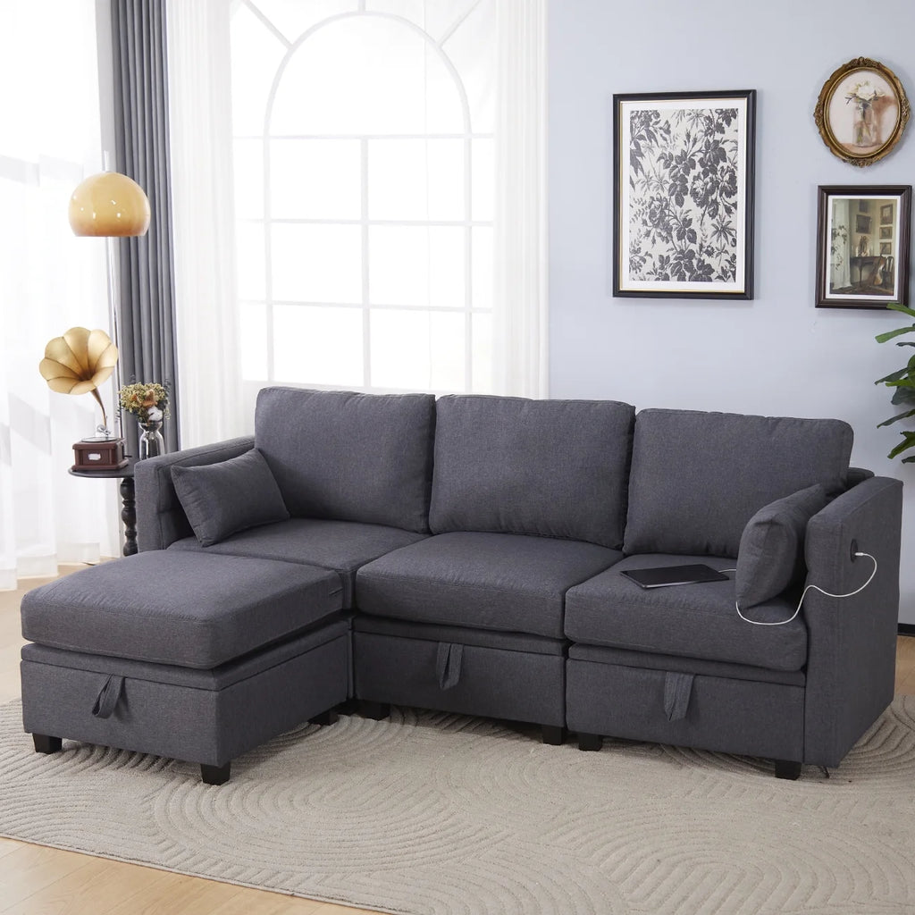 Dark Gray L-Shaped Sectional Sofa with Chaise B98473