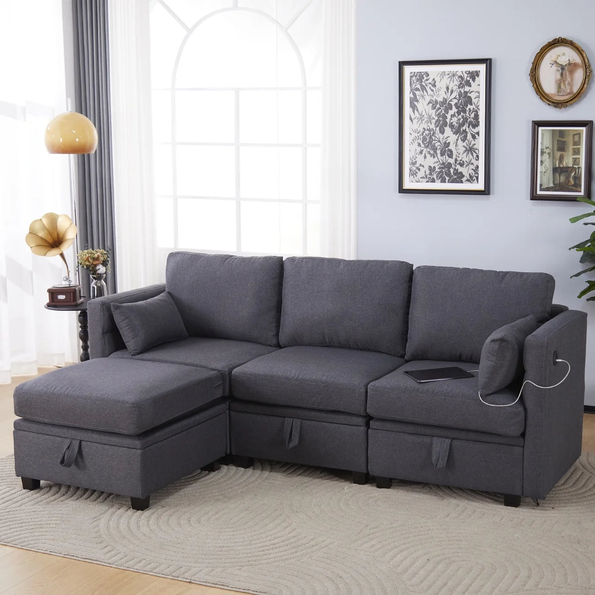 Dark Gray L-Shaped Sectional Sofa with Chaise B98473