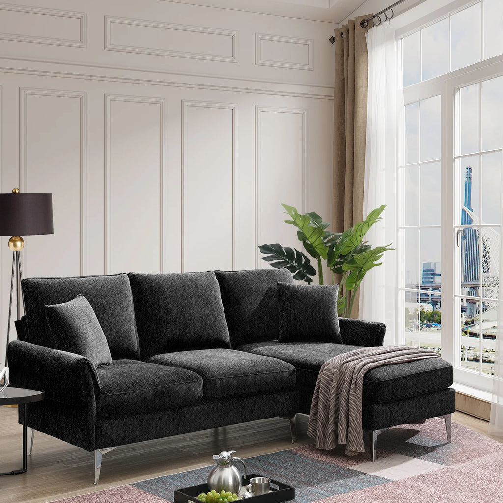 84" L-Shaped Black Sofa with Reversible Chaise H71121