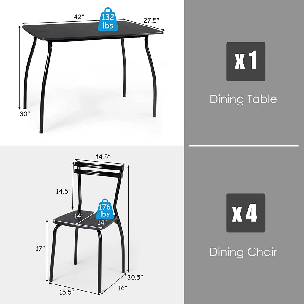 5 Piece Kitchen Dining Table Set with 4 Chairs Black Z77488
