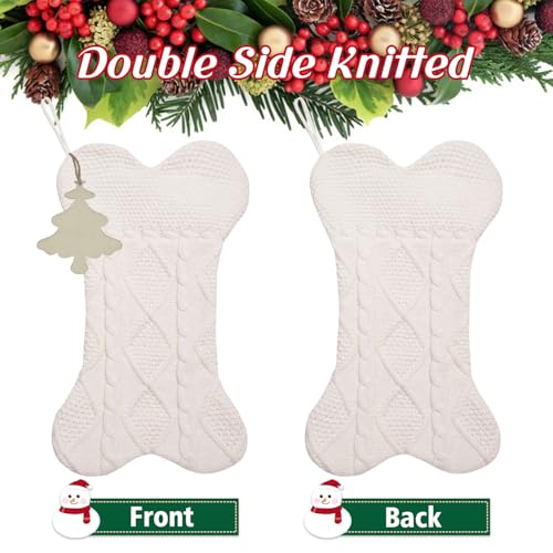 Knitted Dog Christmas Stocking with Name Tag, Large 18 inch Dog Bone Shape Stocking, Dual-Layer Lining, Red Bone O88480