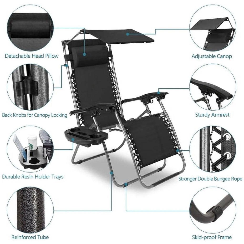 Black Zero Gravity Chair with Awning and Pillow R696904