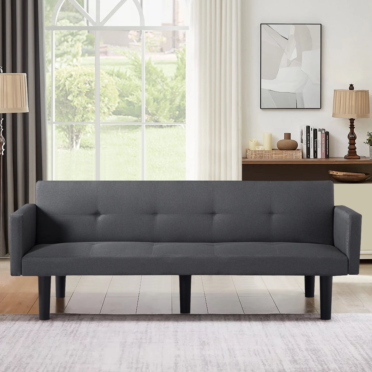 Blue Faux Suede Futon Sofa Bed Q78425