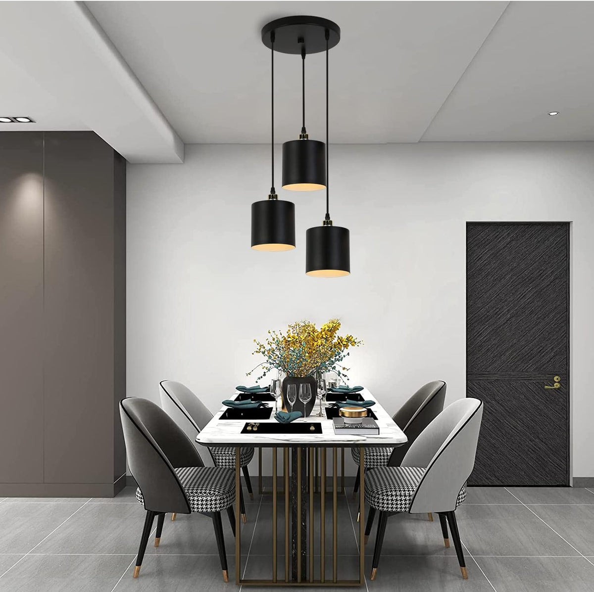 3-Light Modern Kitchen Island Lighting with Cylindrical Metal Lampshade C7342