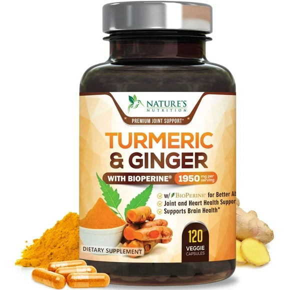 1950mg Turmeric Curcumin Supplement with Ginger and Black Pepper, 120 Capsules S98627