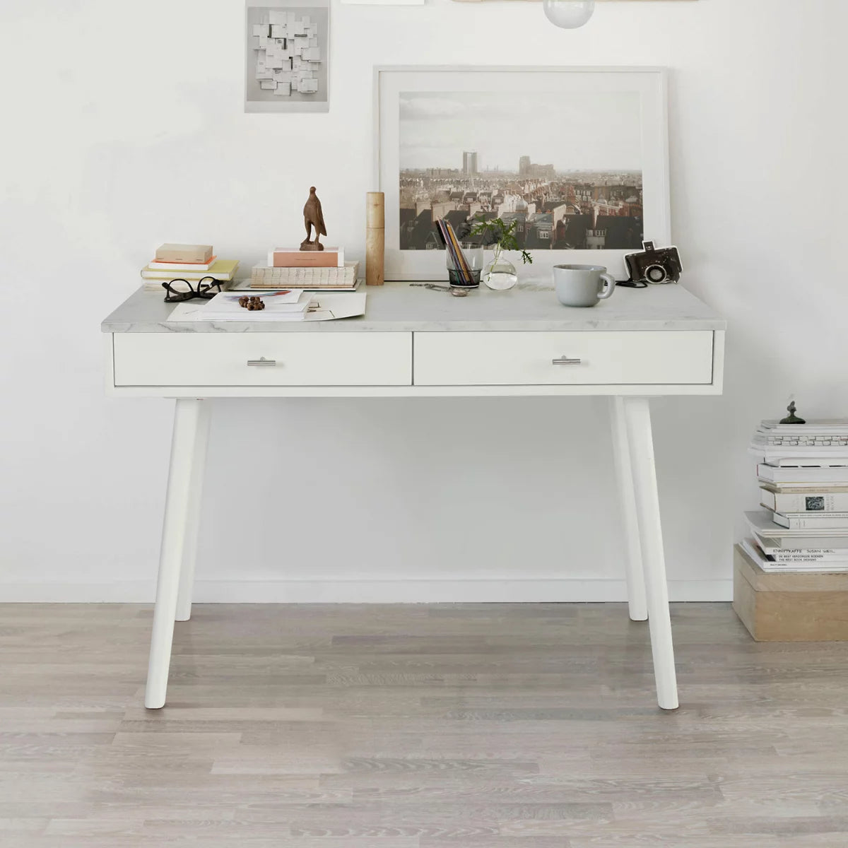 White Rectangular Marble Top Writing Desk G221053