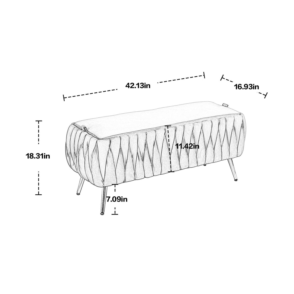 Green Velvet Storage Ottoman Bench with Handles G466546