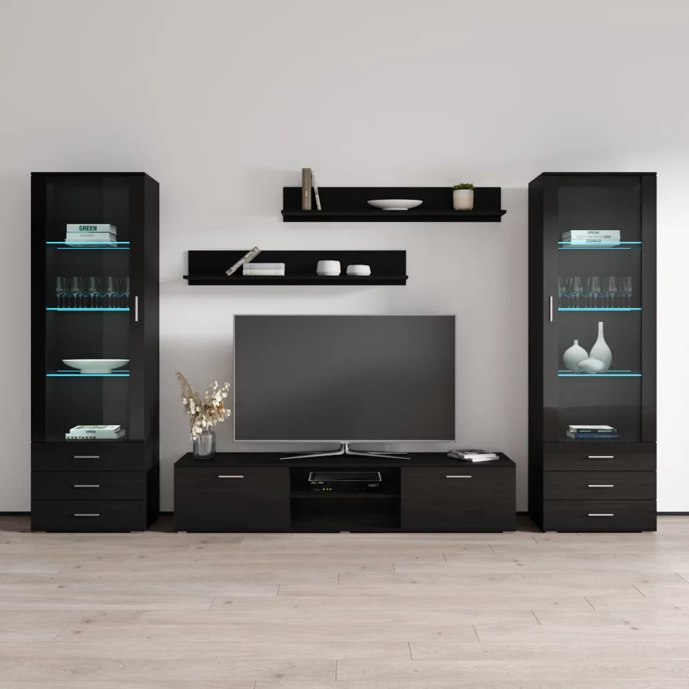 Black Modern Wall Unit with LED Lights G769134