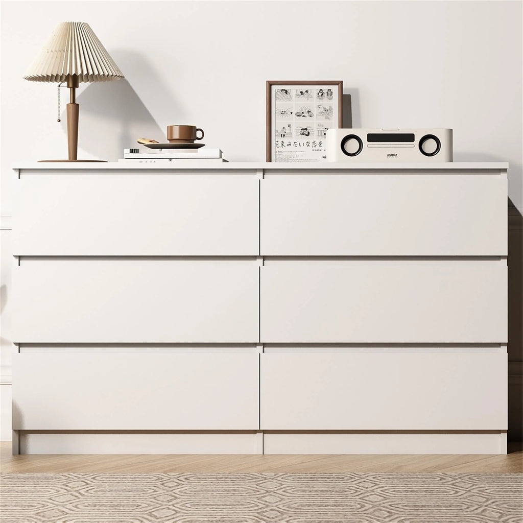 White 6 Drawer Dresser with Golden Handle L2761
