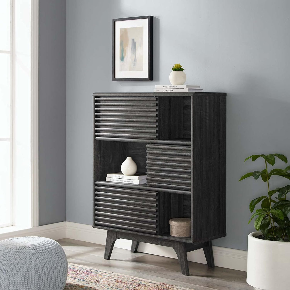 Walnut Three-Tier Display Storage Cabinet Stand A18209