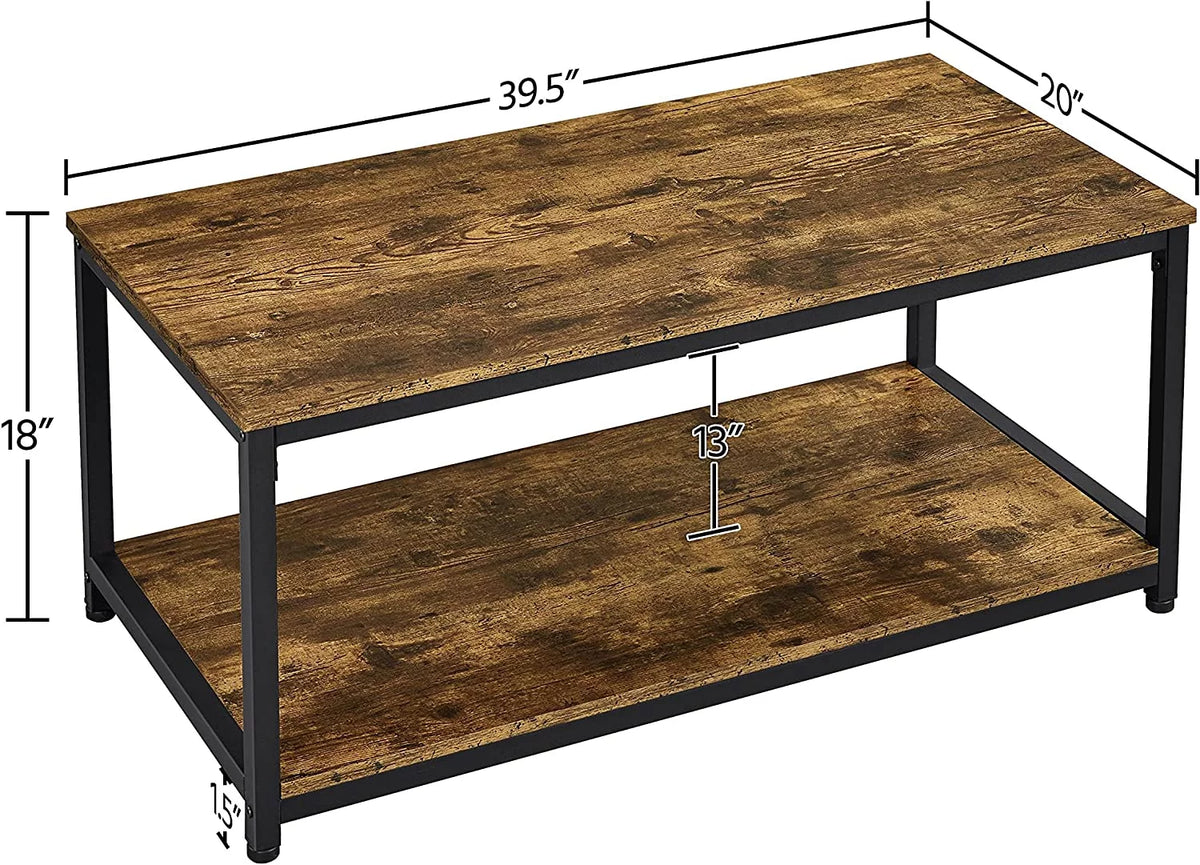 2-Tier Wood Coffee Table with Storage Shelf Metal Frame N558