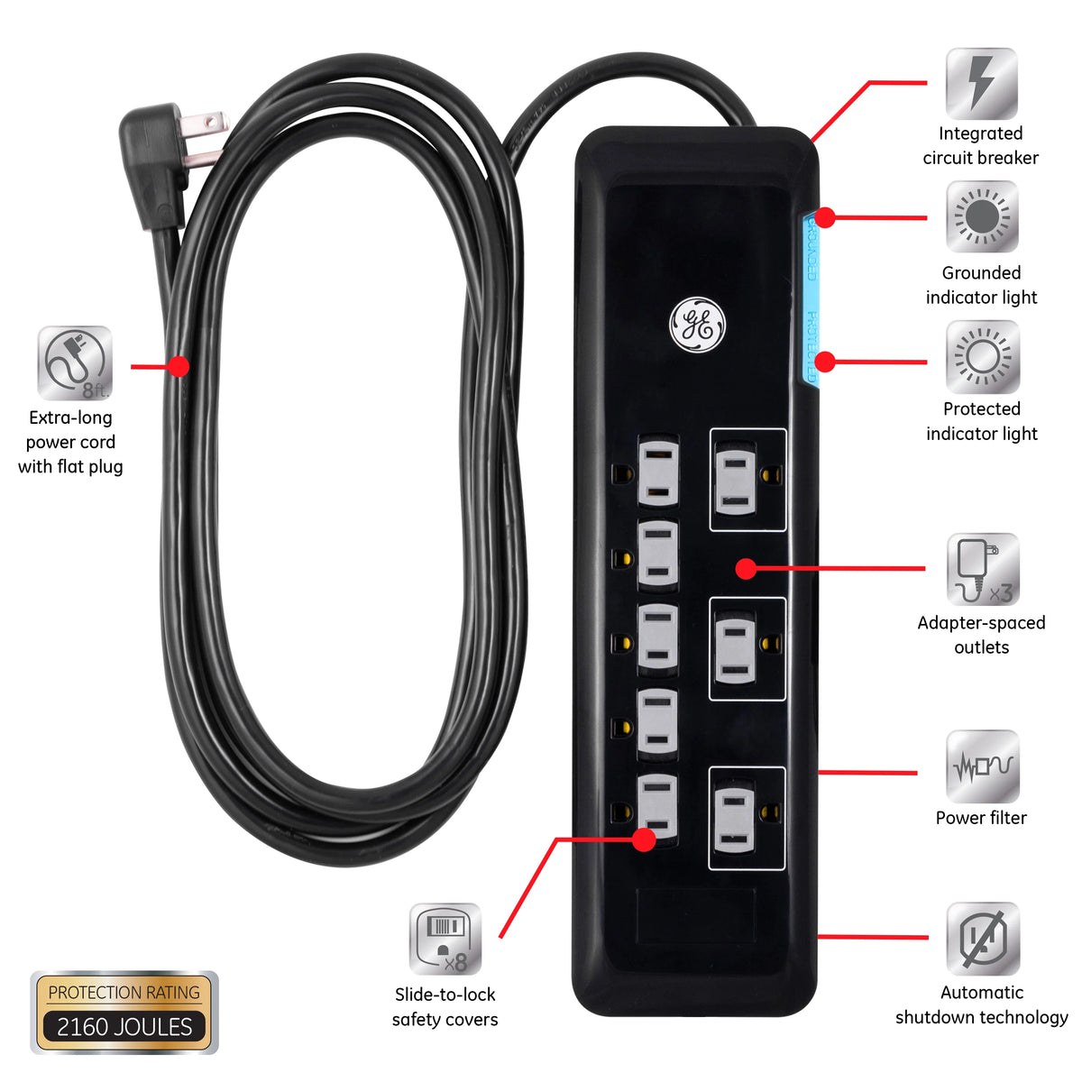 8-Outlet Power Strip Surge Protector D5477