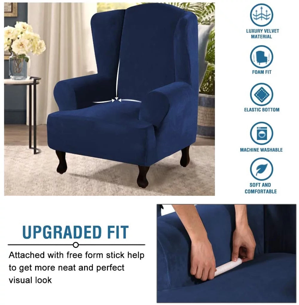 Super Stretch Velvet Slip Resistant Wingback Chair Slipcover P935