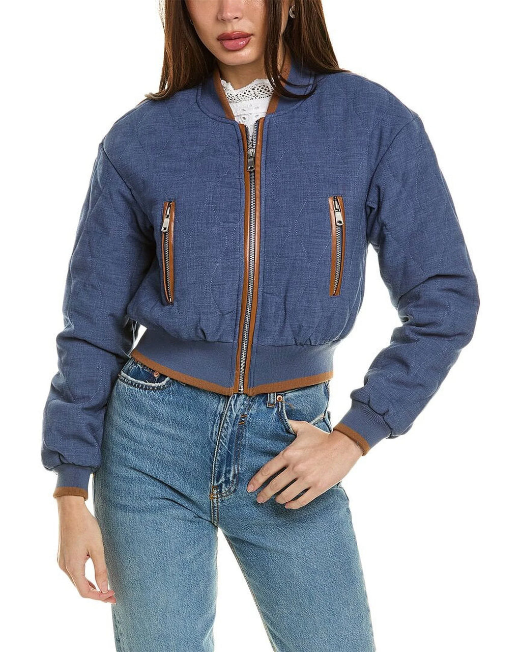Quilted Chambray Bomber Jacket F54523