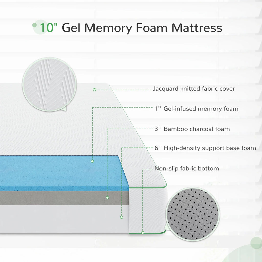 10'' Medium Firm Gel Memory Foam Mattress, Full Size N422