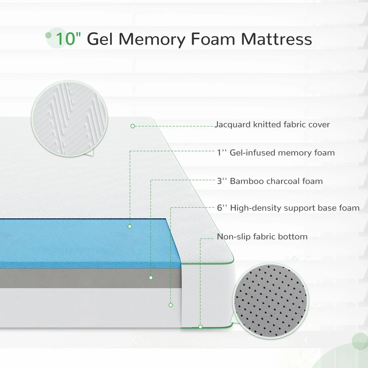 10'' Medium Firm Gel Memory Foam Mattress, Full Size N422