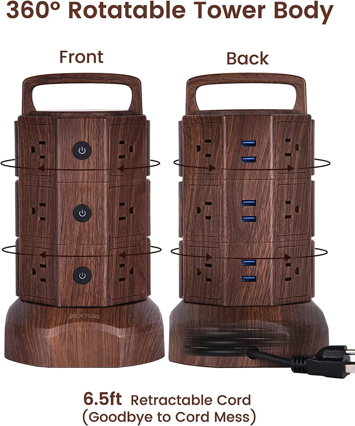 6 USB Ports 12 AC Outlets Power Strip Tower P207317