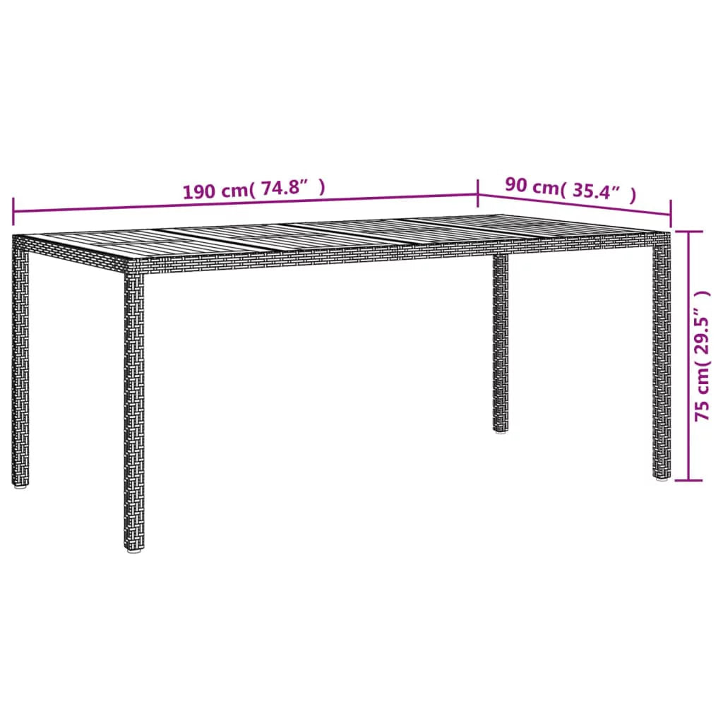 Black Poly Rattan and Acacia Wood Patio Table G67042
