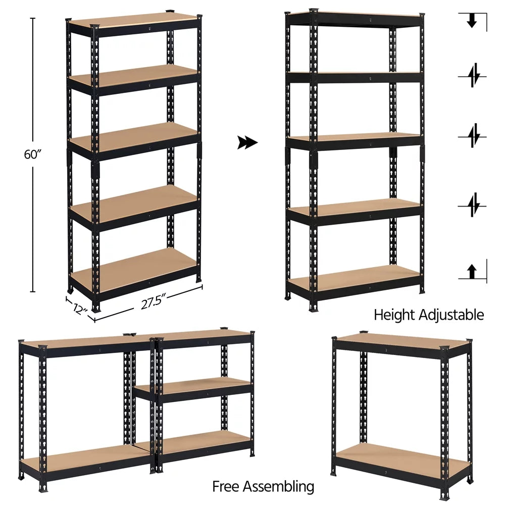 5-Shelf Adjustable Steel Storage Shelf Unit, Black, 2 Pack G11438