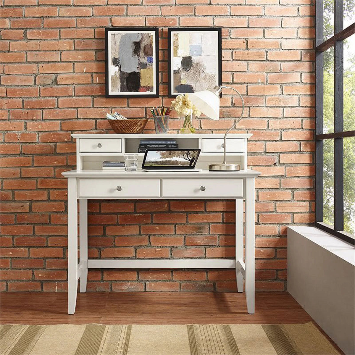 White Writing Desk with Hutch L850