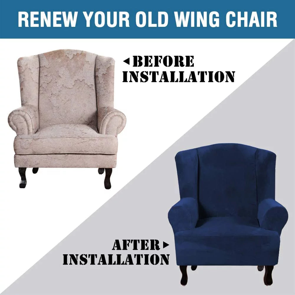 Super Stretch Velvet Slip Resistant Wingback Chair Slipcover P935