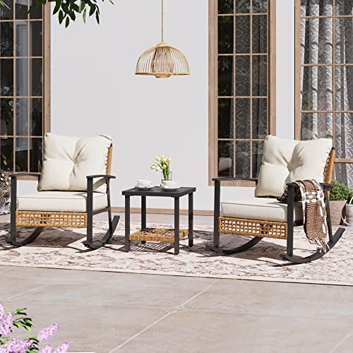 3-Piece Rocking Bistro Set with Thick Cushions and 2-Tier Coffee Table K5654
