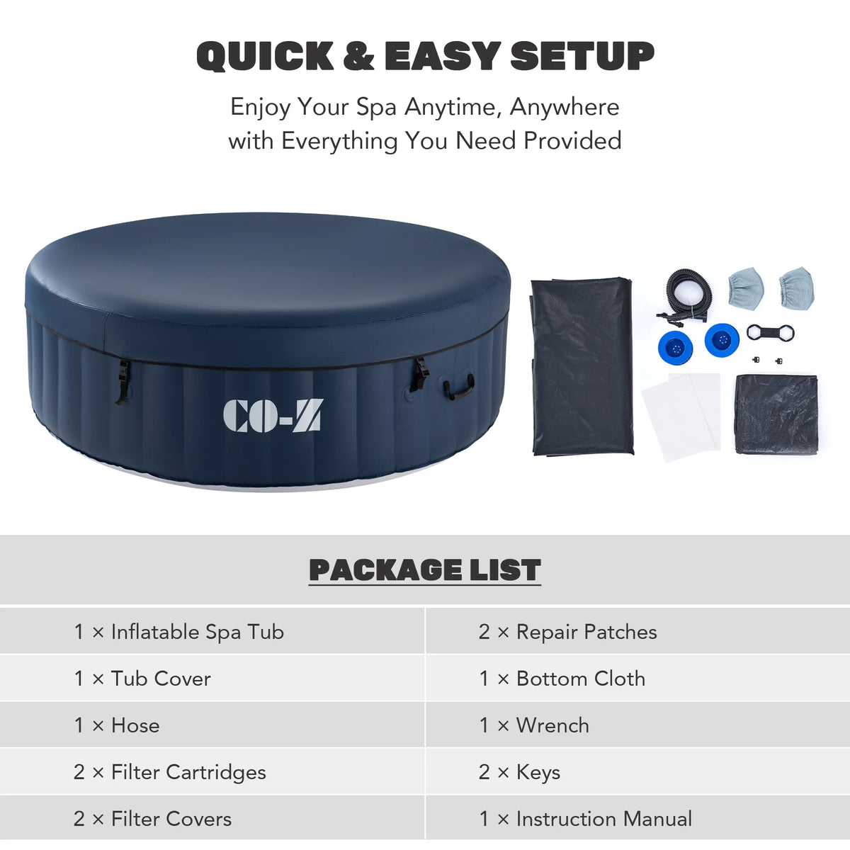 PVC Portable Inflatable Hot Tub with 120 Jets Blue D153100