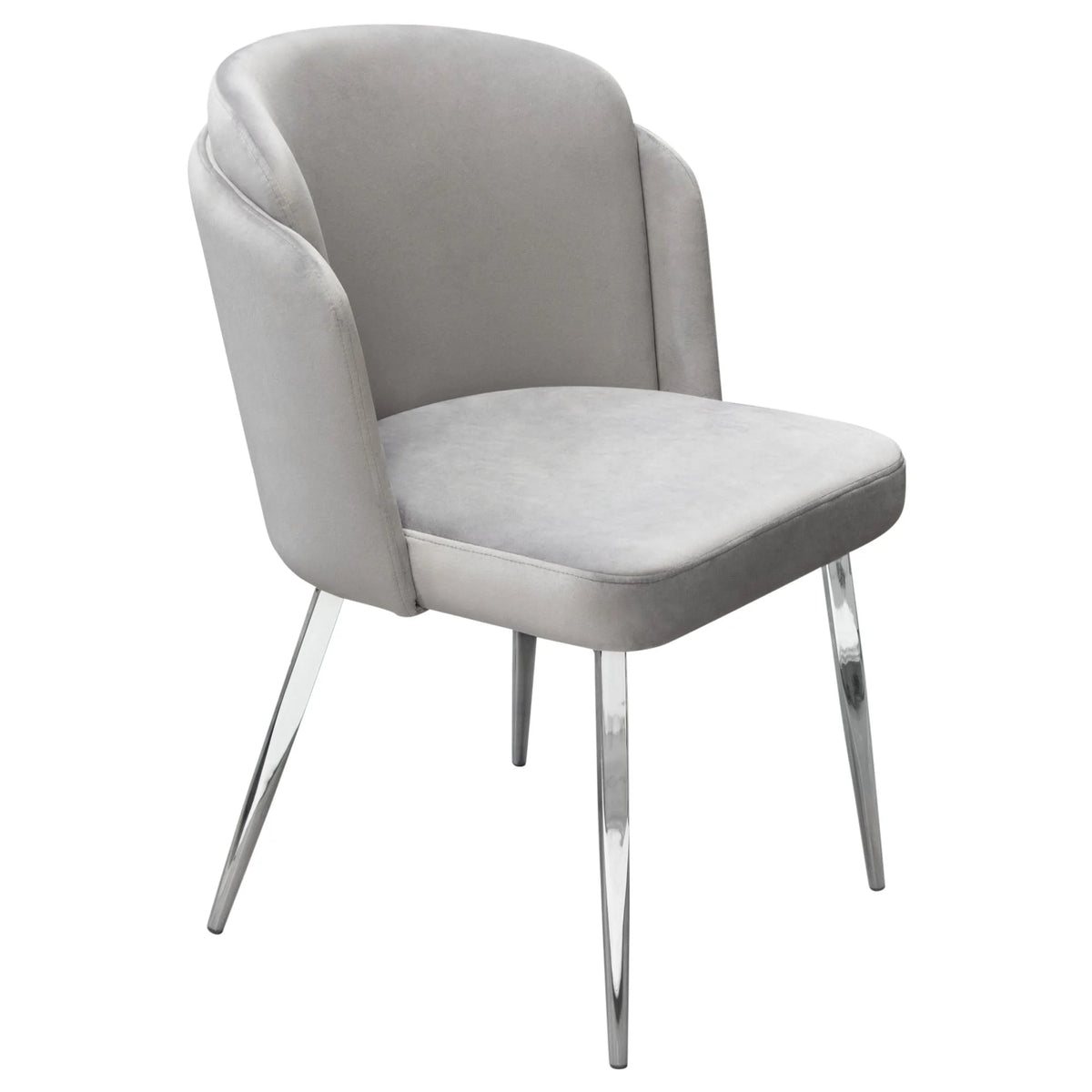 Grey Velvet Dining Chairs with Chrome Legs, Pack of 2 E443005