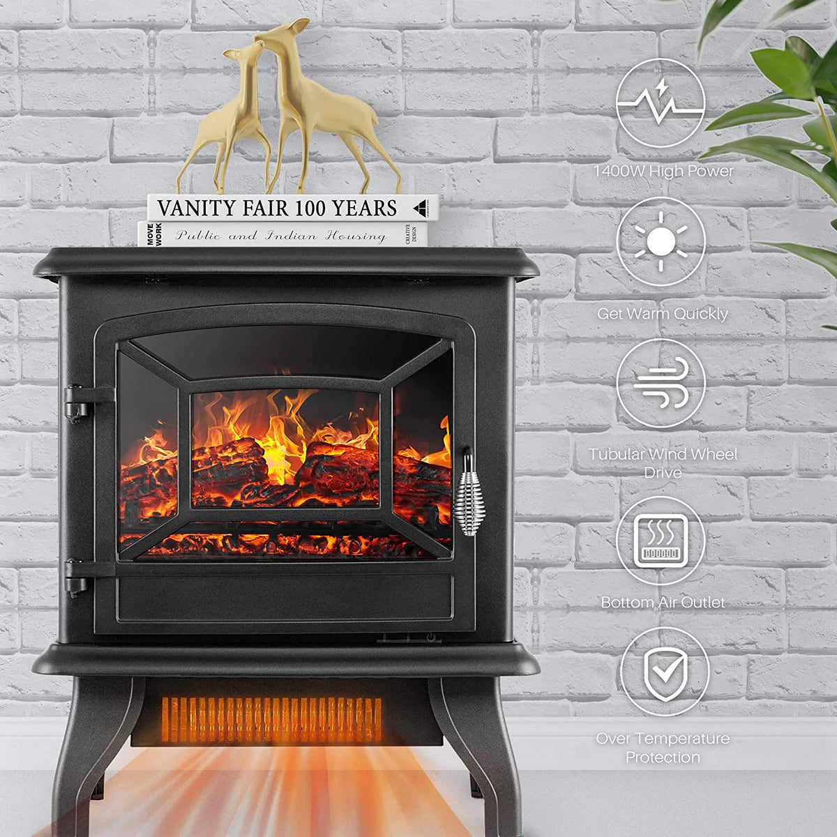 17 Inch 1400W Portable Electric Fireplace Heater with 3D Flame Effect X621