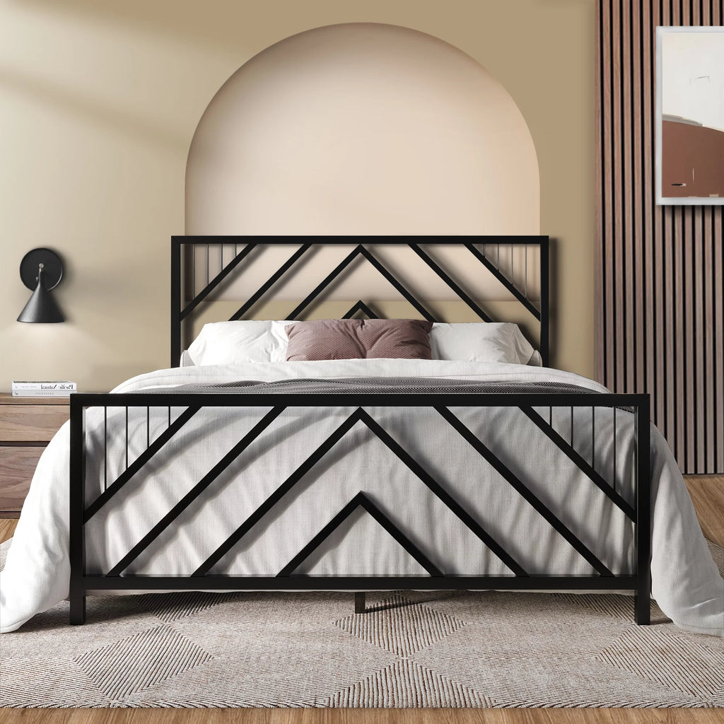 Black Full Size Metal Platform Bed L585