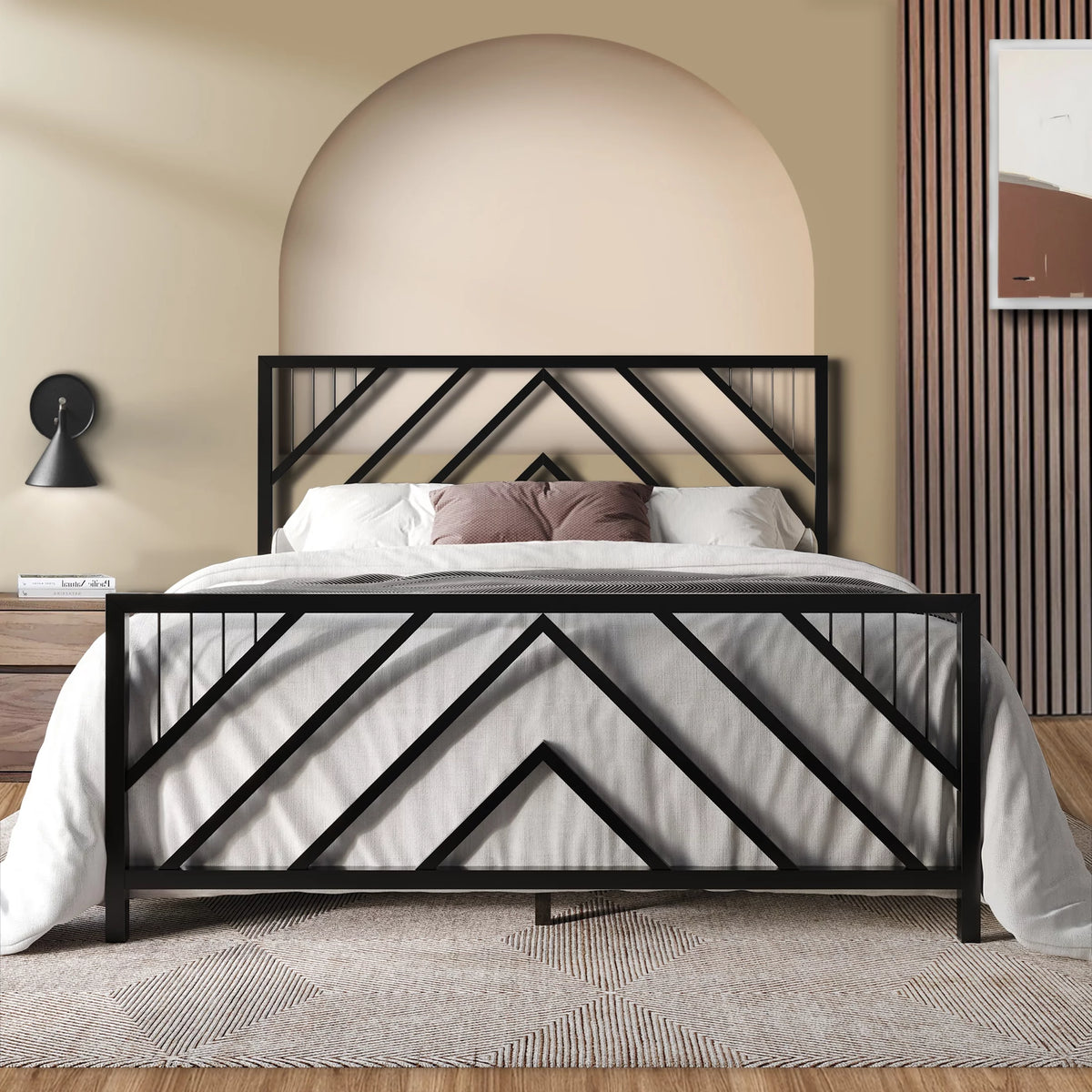 Black Full Size Metal Platform Bed L585