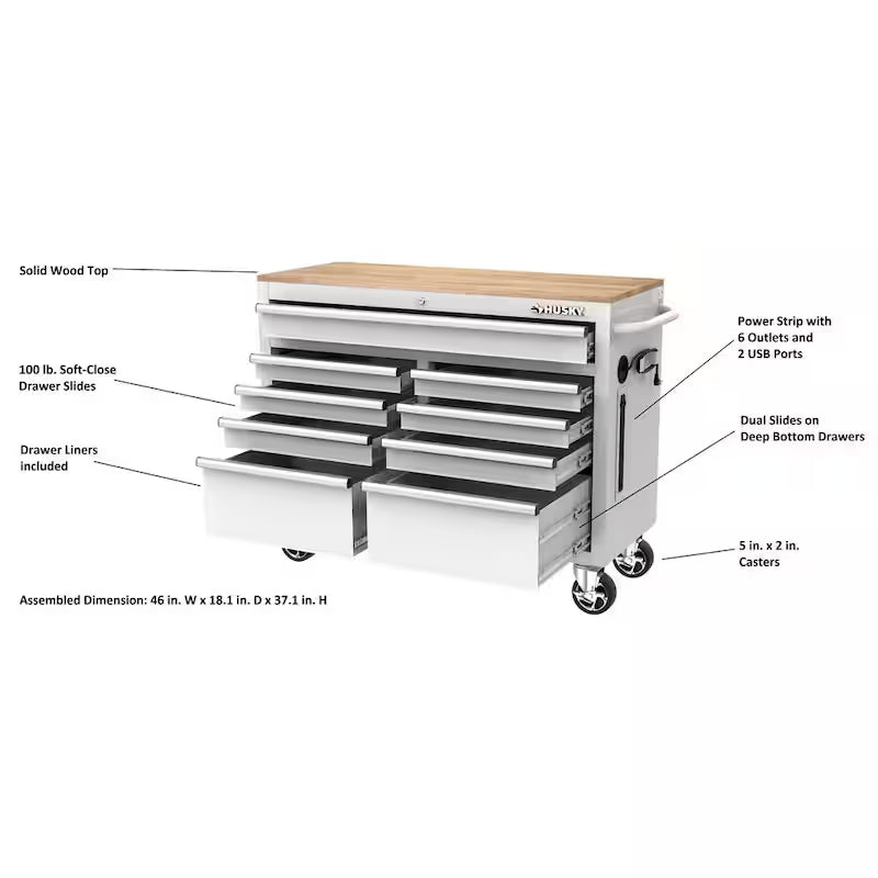 46 in. Gloss White Mobile Workbench Cabinet Y503