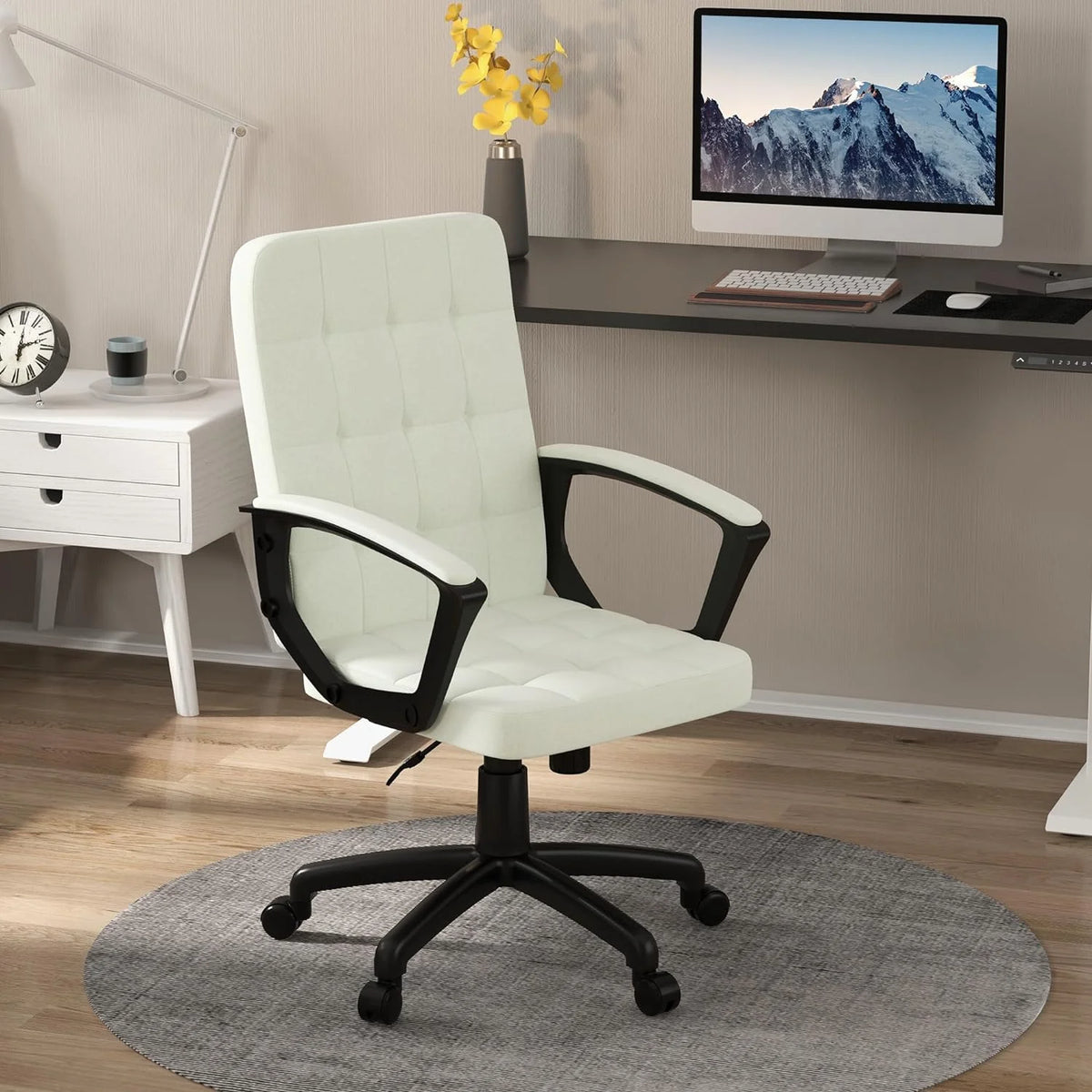 Cream White Fabric Office Chair with Arms R27969