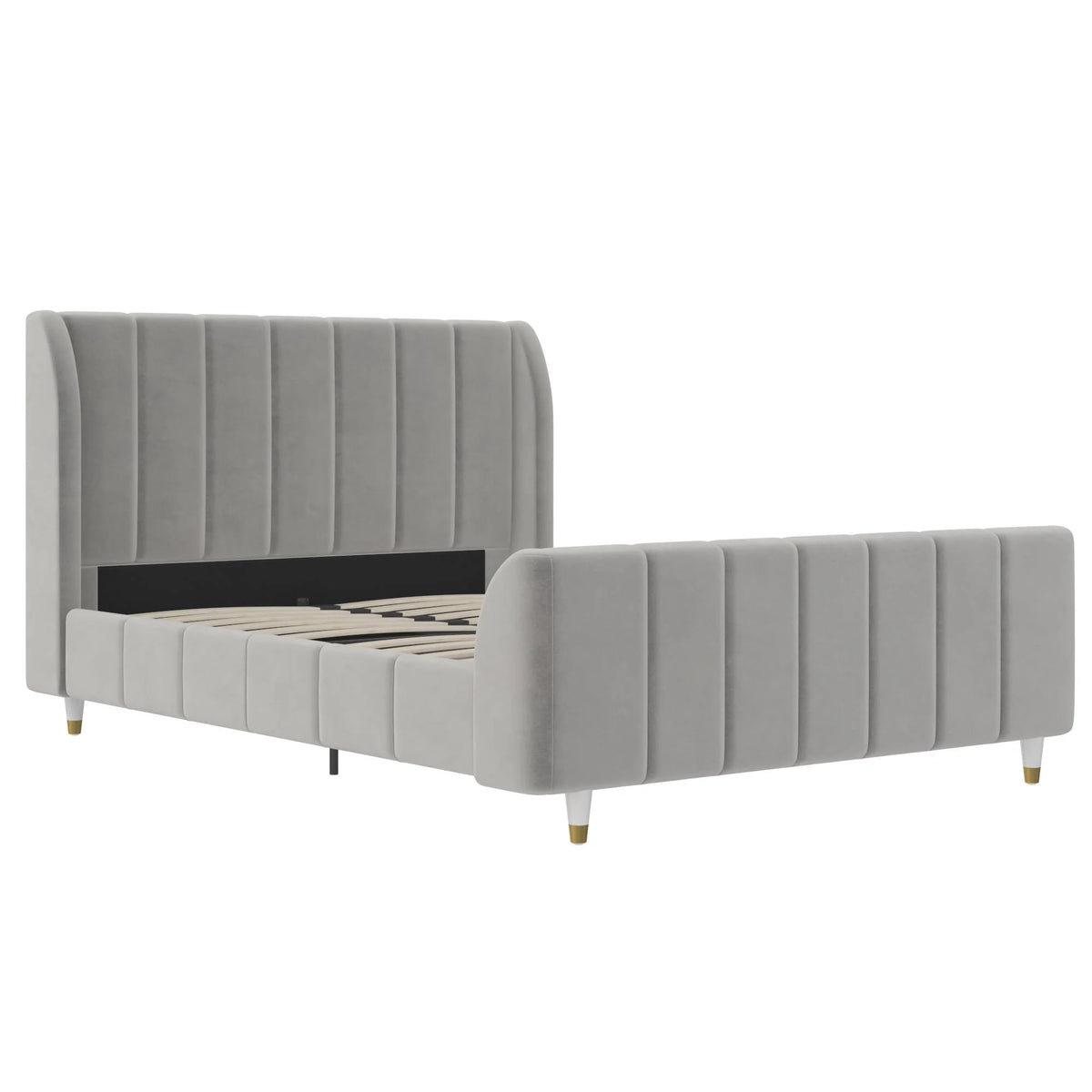 Gray Velvet Full Upholstered Bed R279657