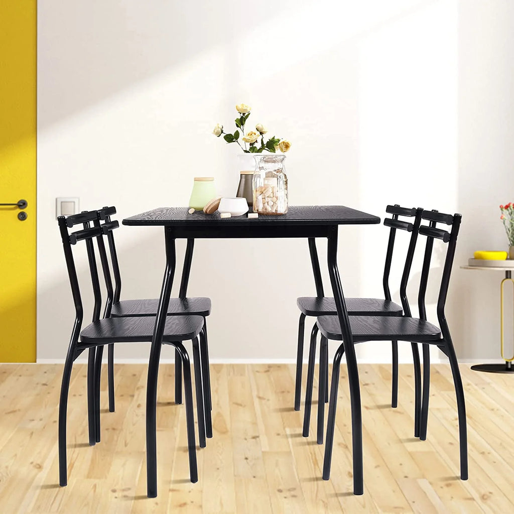 5 Piece Kitchen Dining Table Set with 4 Chairs Black Z77488