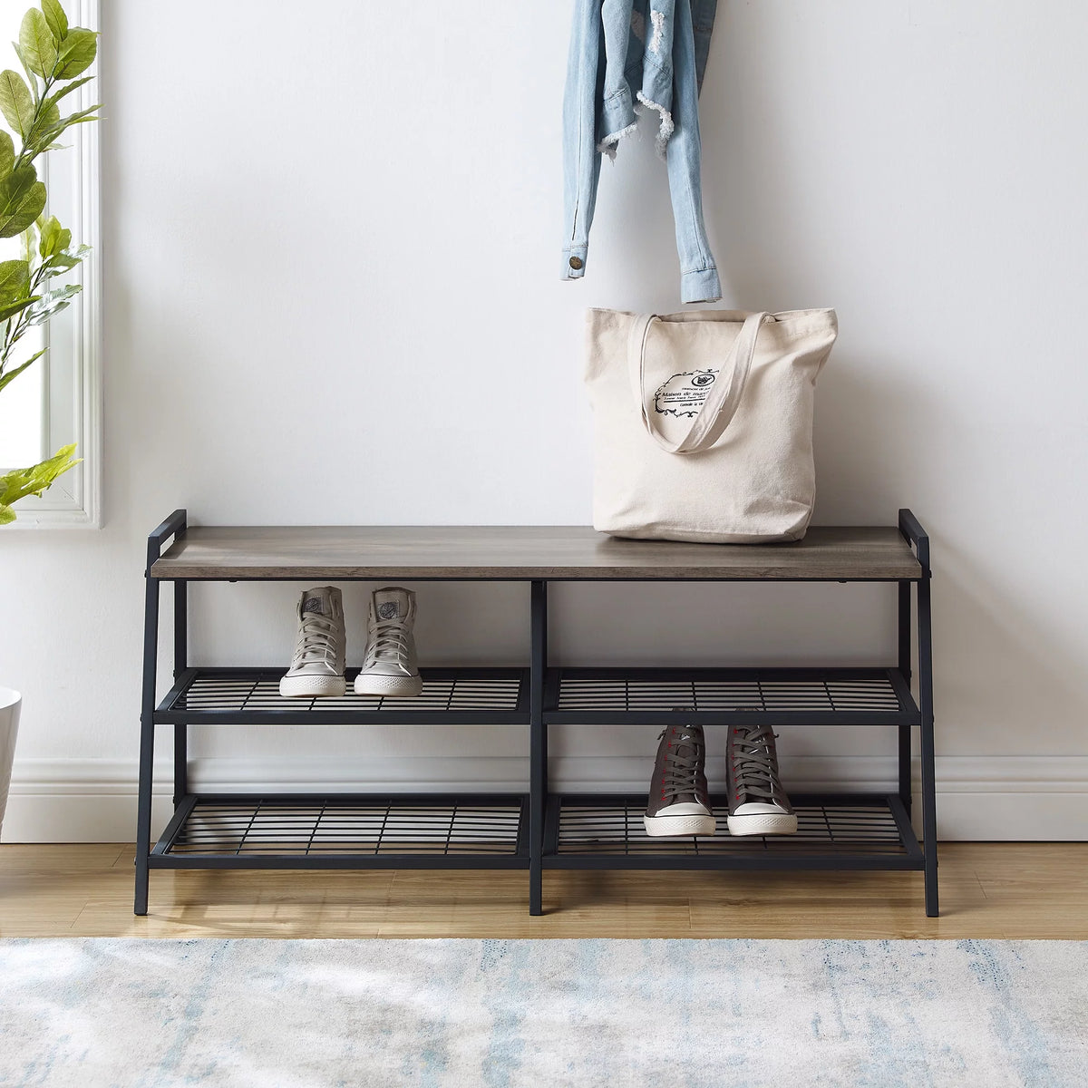 3-Tier Metal MDF Wood Shoe Rack T283815