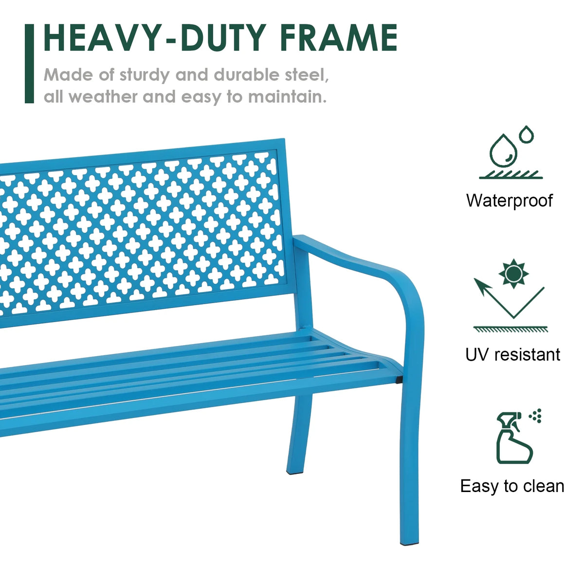 Blue 50in Metal Outdoor Garden Bench with Armrest I971095