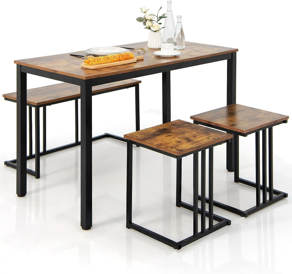 4 Piece Dining Table Set with Bench & 2 Stools R57479