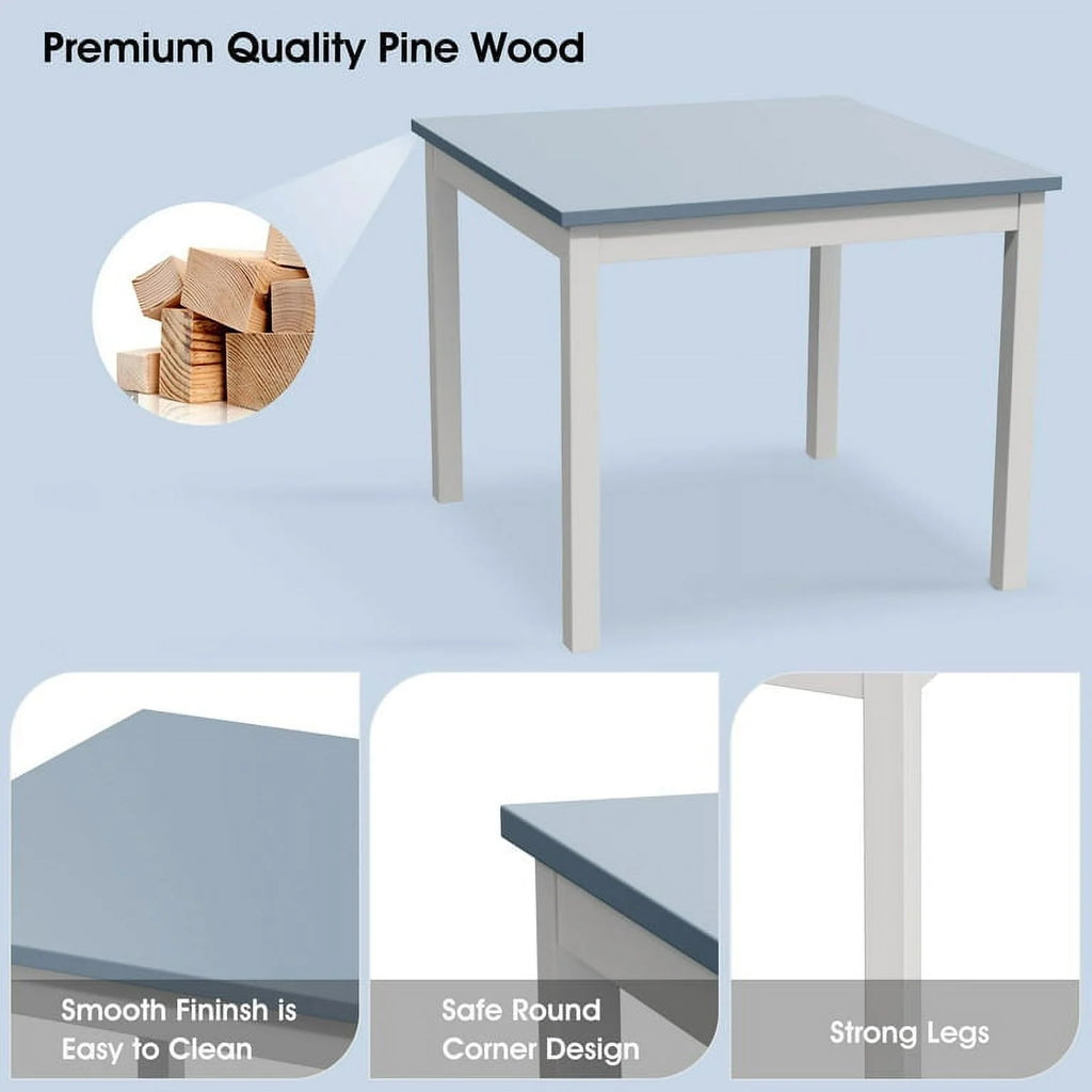 3 Piece Pine Wood Dining Table Set with 2 Upholstered Chairs V18473