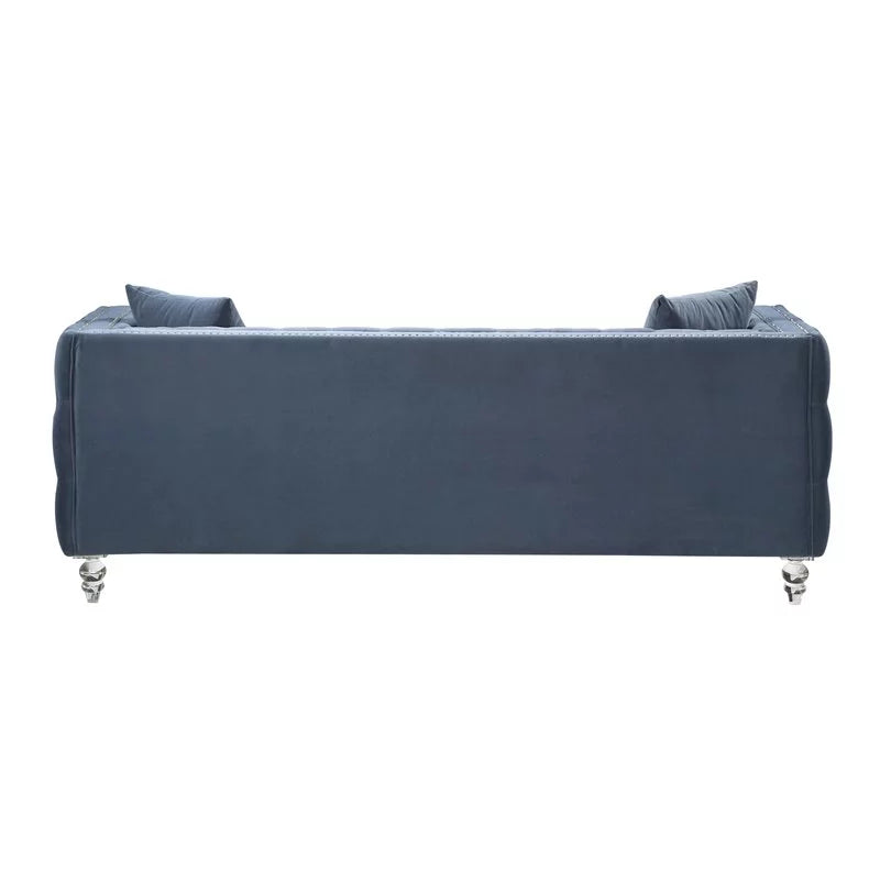 Dark Blue Button Tufted Velvet Sofa E34600