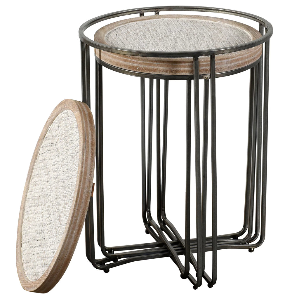 Round Metal and Fir Wood Tables Set of 2 F439620