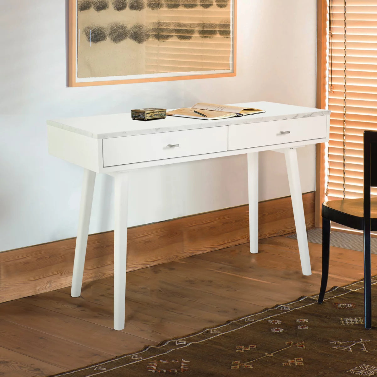 White Rectangular Marble Top Writing Desk G221053
