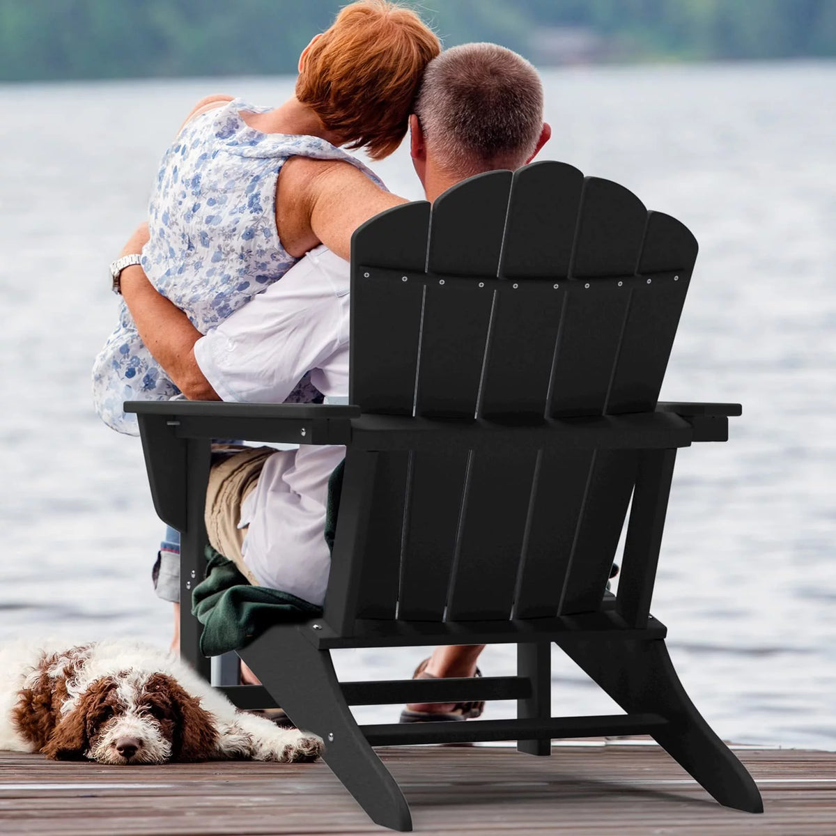 Black HDPE Folding Adirondack Chair T87294