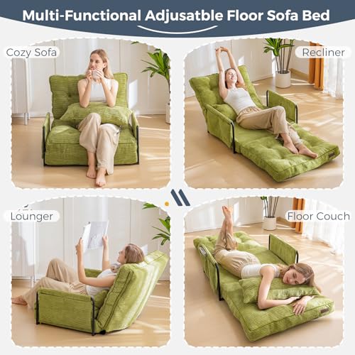 Beige Adjustable Floor Sofa with 2 Pillows N79280