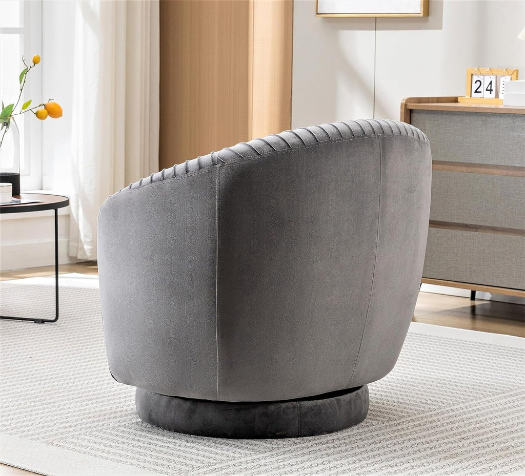 Grey Velvet Swivel Barrel Chair Y45577