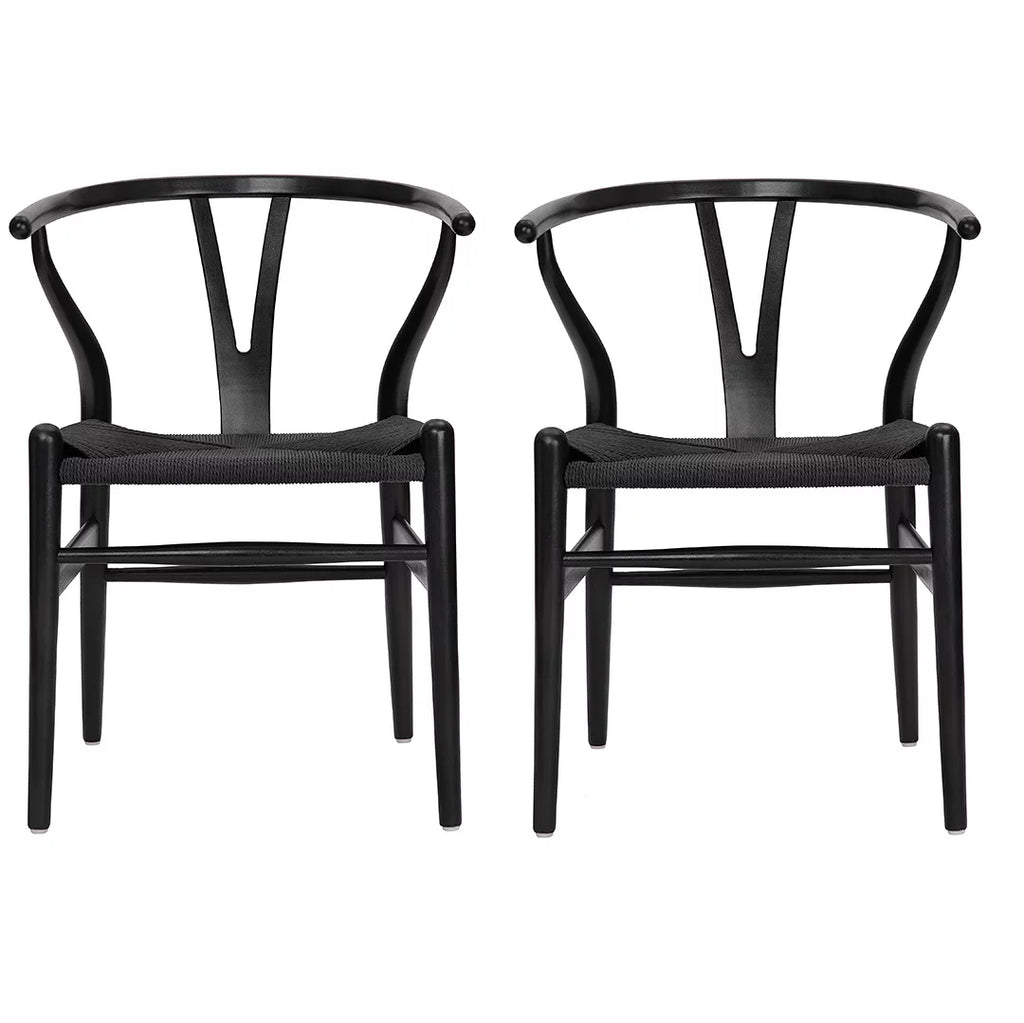 Solid Wood Dining Chair Set of 2 Black J38165