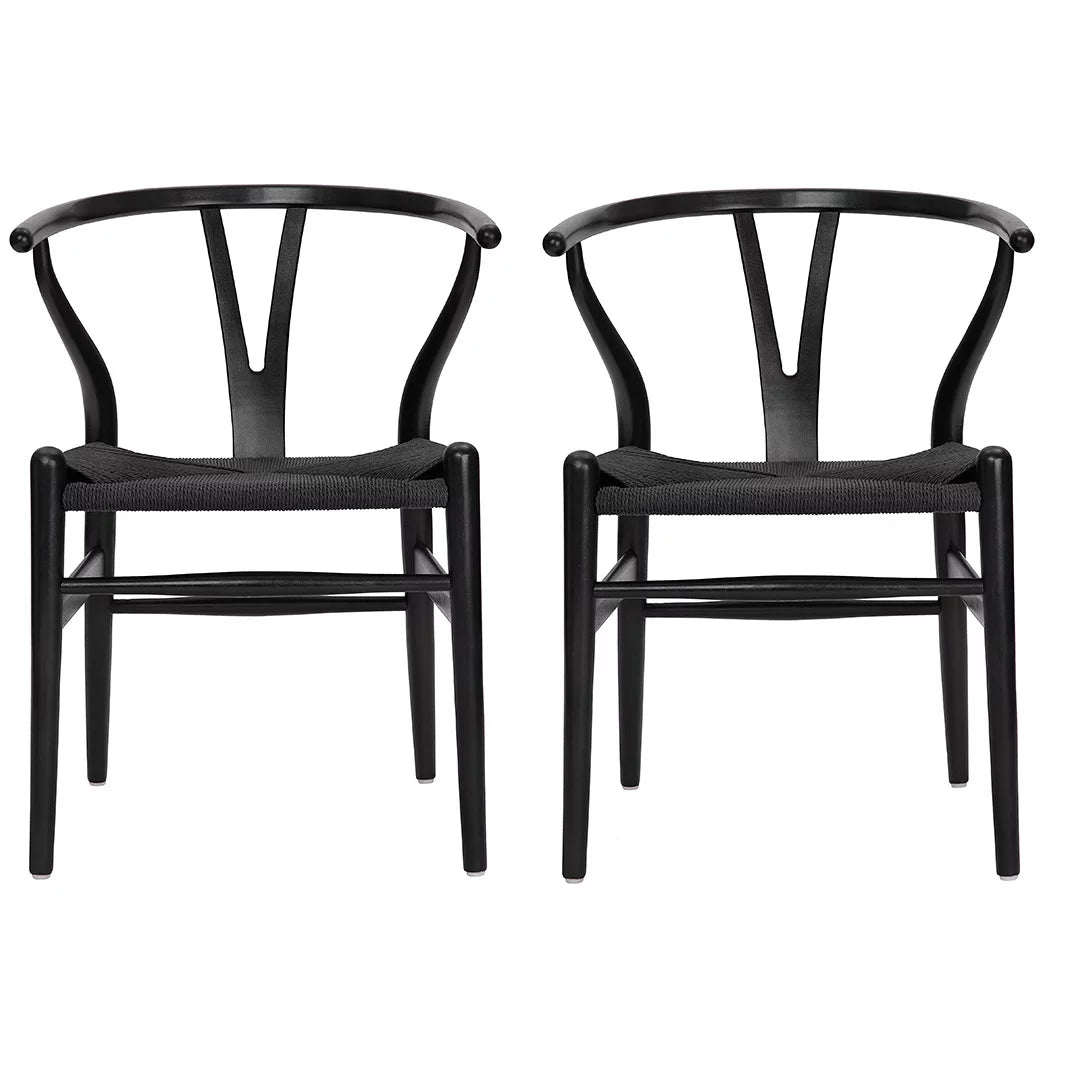 Solid Wood Dining Chair Set of 2 Black J38165